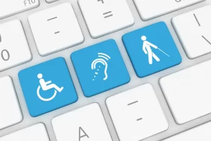 3 buttons on a keyboard. They are showing disability signs.