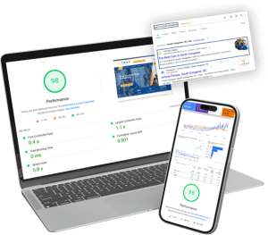 Laptop and phone showing SEO performance analytics