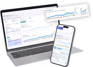 SEO analytics dashboard on laptop and smartphone